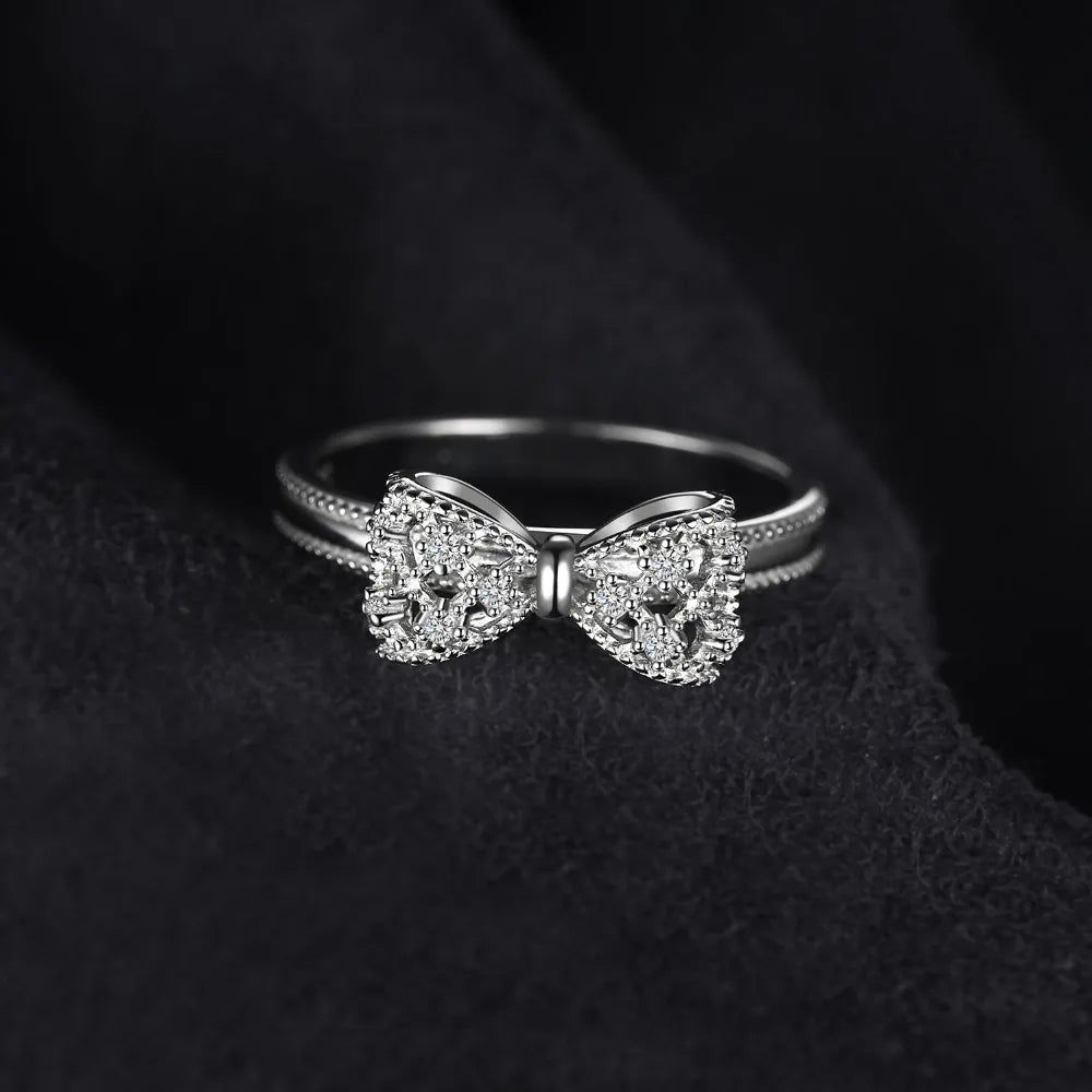 Elegant Bow Knot 925 Sterling Silver Ring with Sparkling Cubic Zirconia