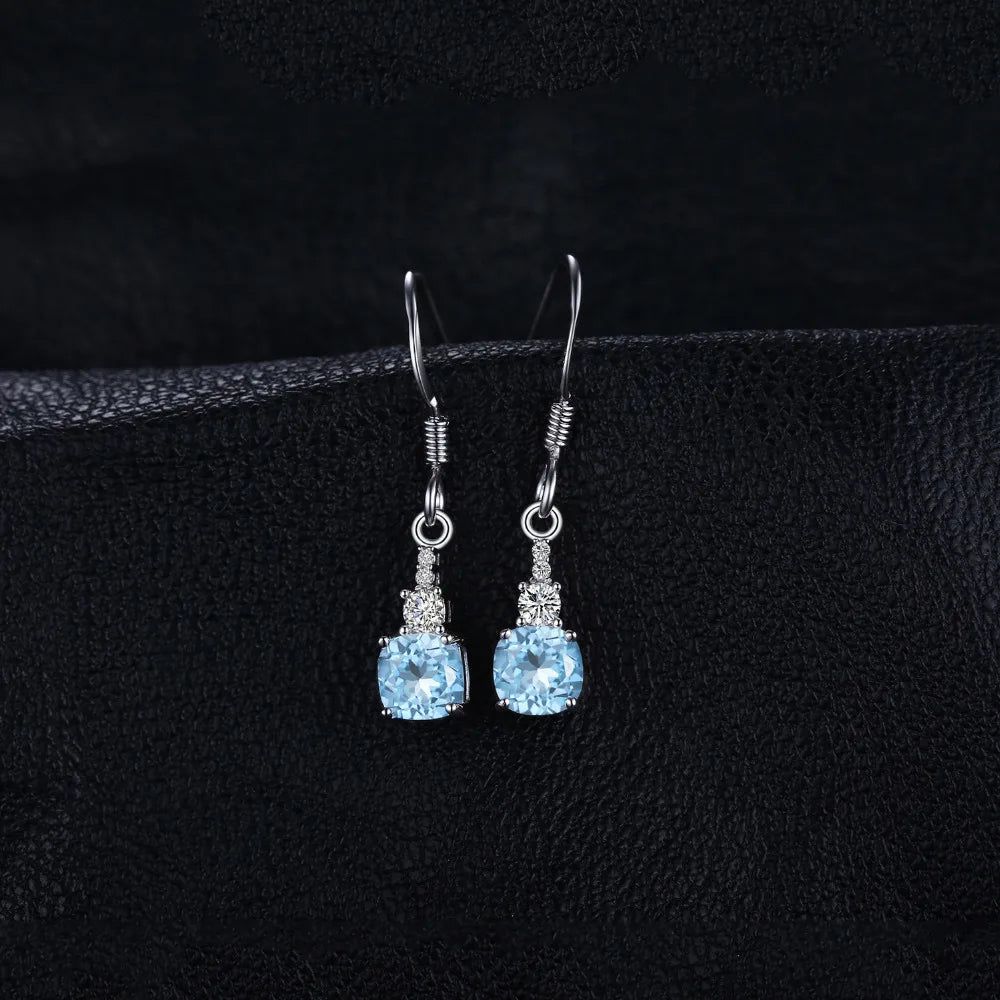 Elegant 1.4ct Sky Blue Topaz Drop Earrings in 925 Sterling Silver