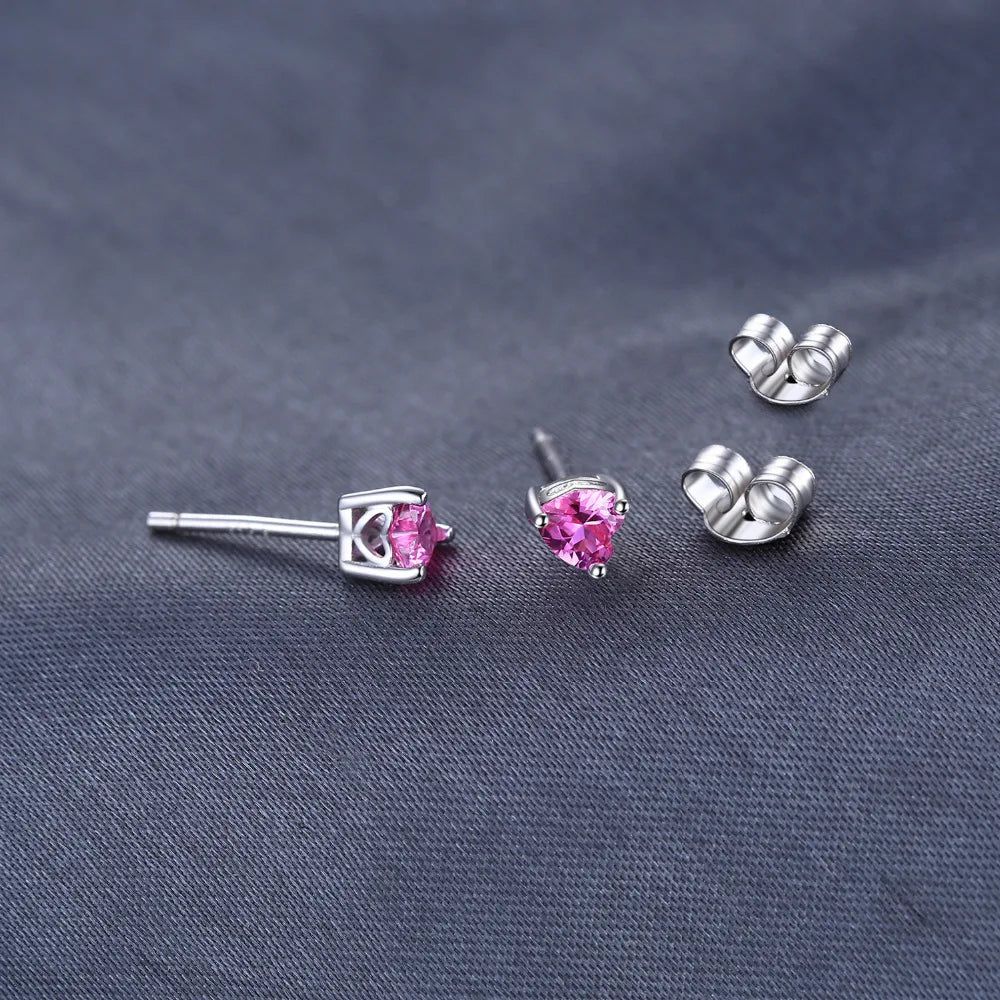 Heart-Shaped Pink Sapphire Stud Earrings in 925 Sterling Silver - Elegant Fine Jewelry