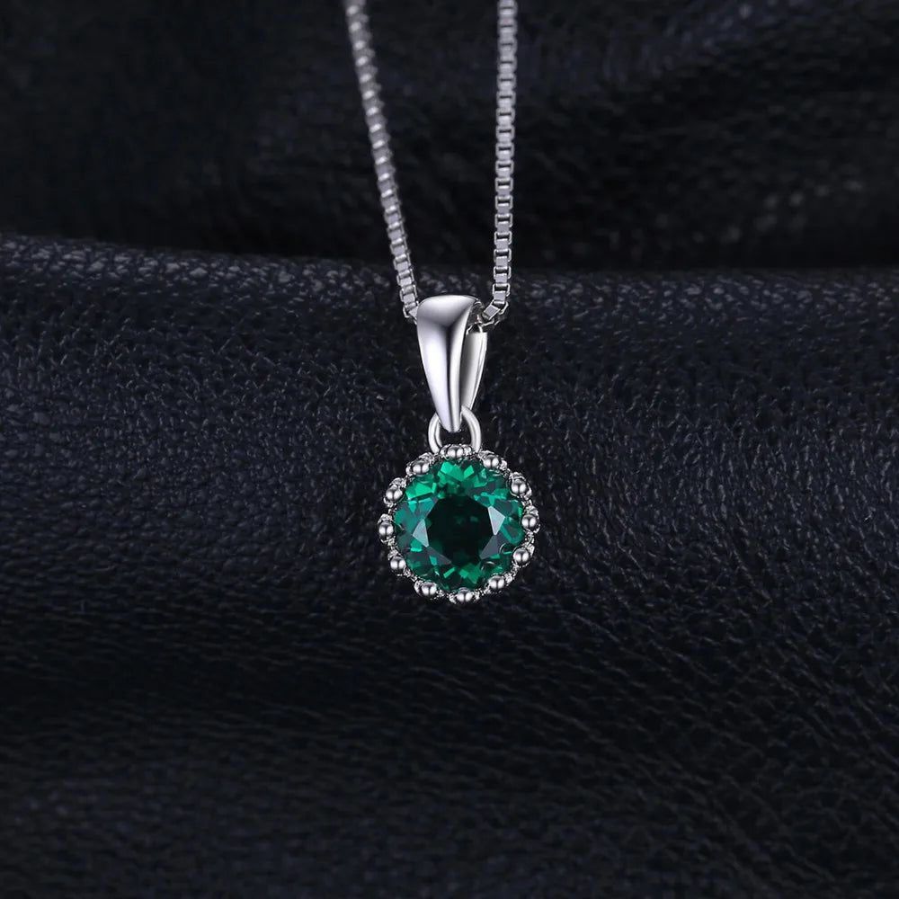 Round Simulated Nano Emerald Pendant in 925 Sterling Silver - Pendant Only, No Chain Included