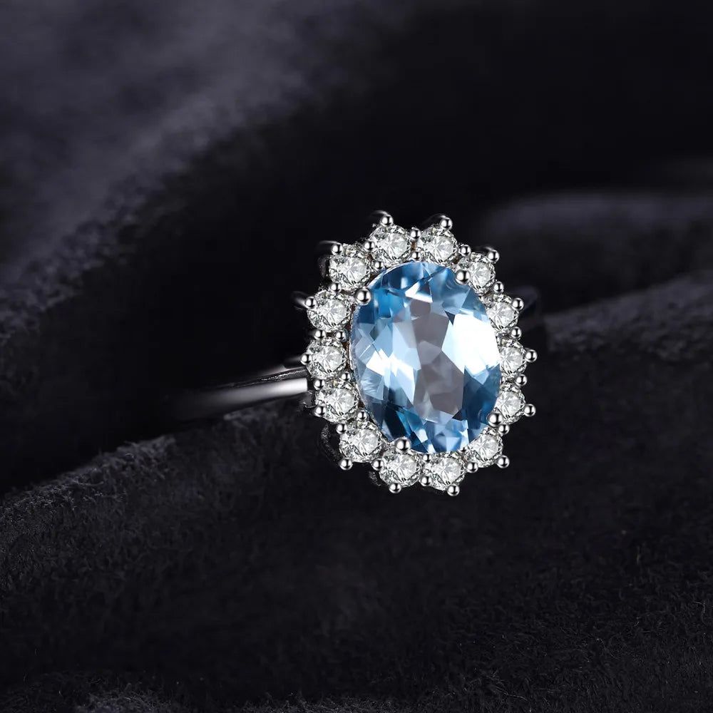 Elegant 2.3ct Blue Topaz Halo Ring in 925 Sterling Silver