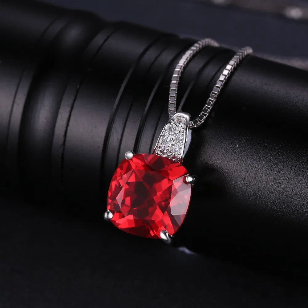 Elegant 4.7ct Created Red Ruby Cushion Cut Pendant in 925 Sterling Silver - Pendant Only, No Chain