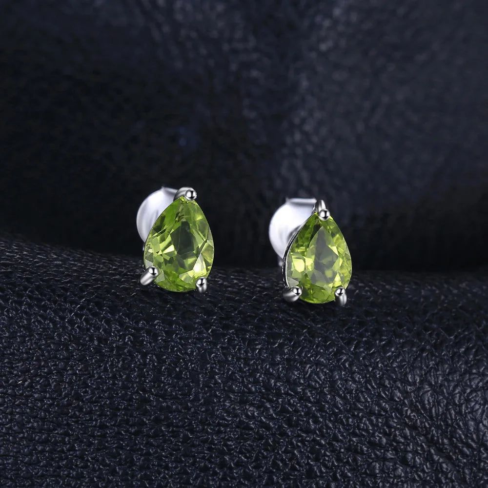 Elegant 1.5ct Pear-Shaped Peridot Stud Earrings in 925 Sterling Silver - Stunning Green Gemstone Jewelry