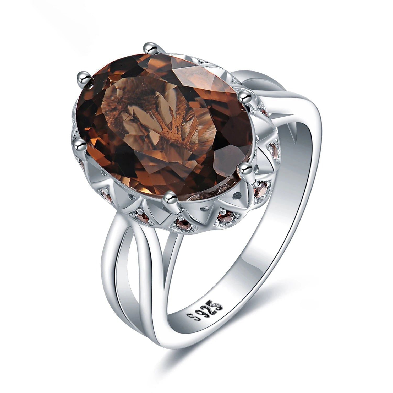 Stunning 5.7ct Genuine Smoky Quartz Cocktail Ring in 925 Sterling Silver