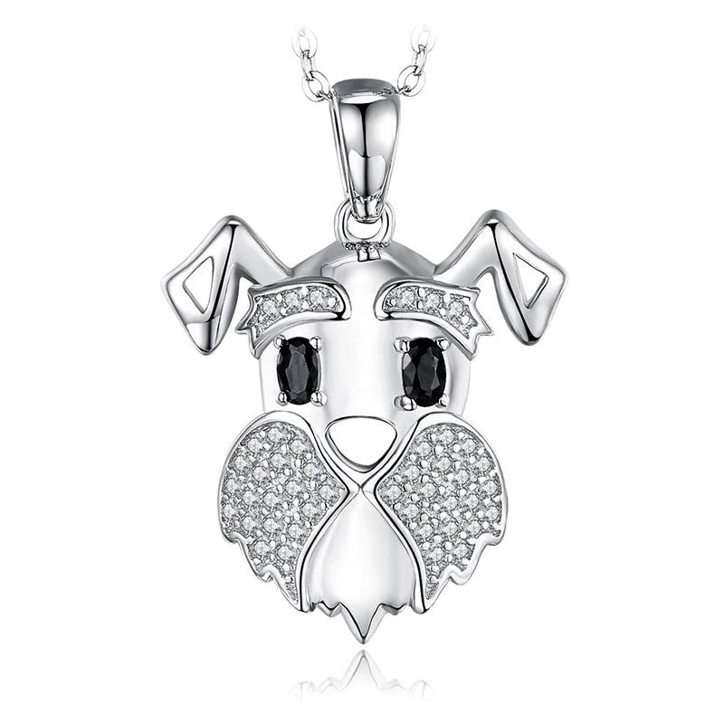 Schnauzer Dog Pendant in 925 Sterling Silver with Natural Black Spinel - Pendant Only, No Chain