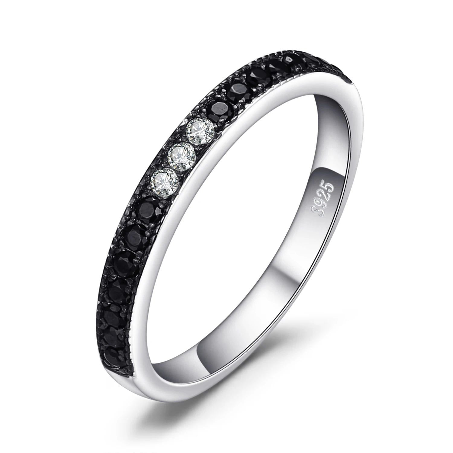 Elegant Black Spinel 925 Sterling Silver Stackable Band Ring