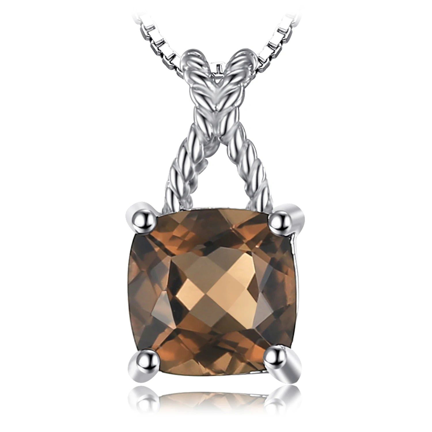 Elegant Square Smoky Quartz Pendant in 925 Sterling Silver - Gold and Rose Gold Plated, Pendant Only