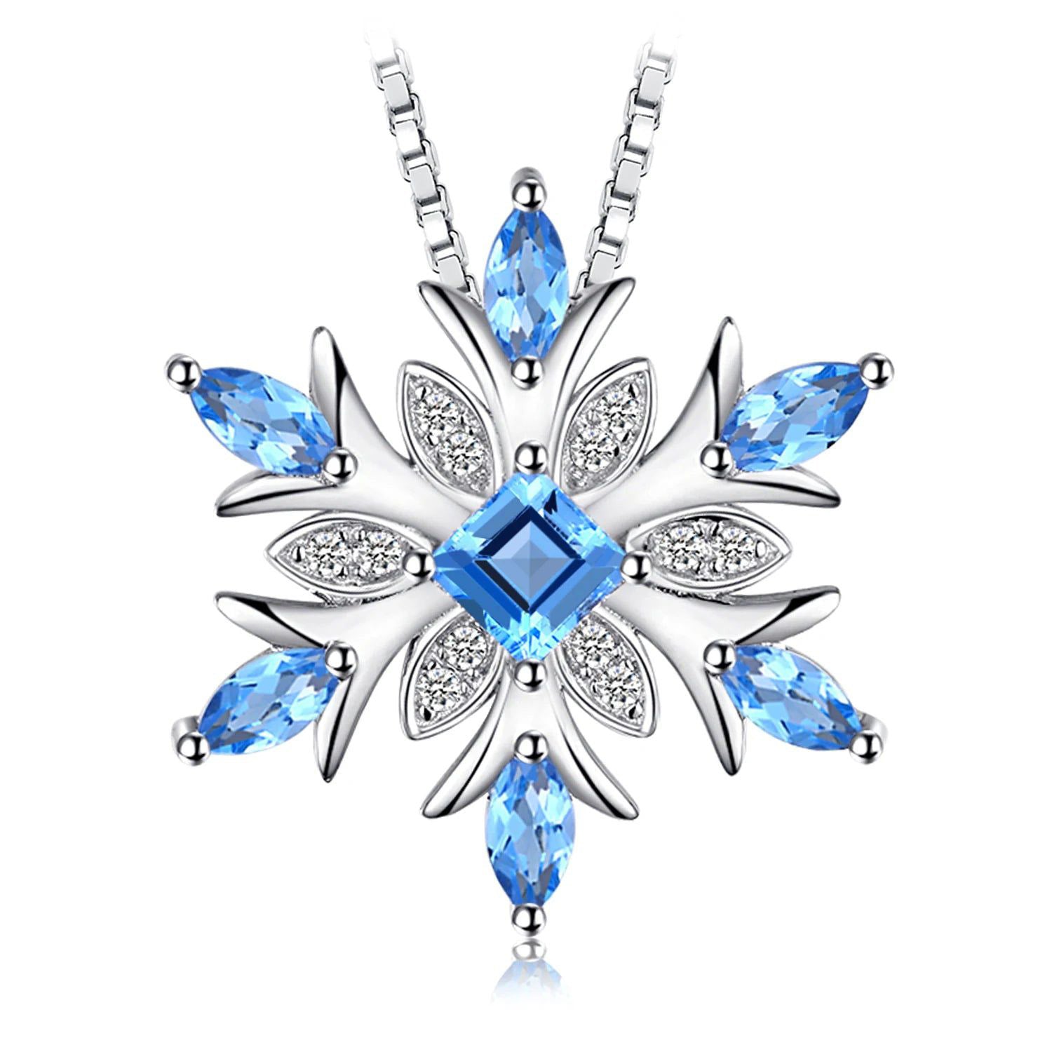 Snowflake Design Natural Blue Topaz 925 Sterling Silver Pendant - Gemstone Jewelry, Pendant Only