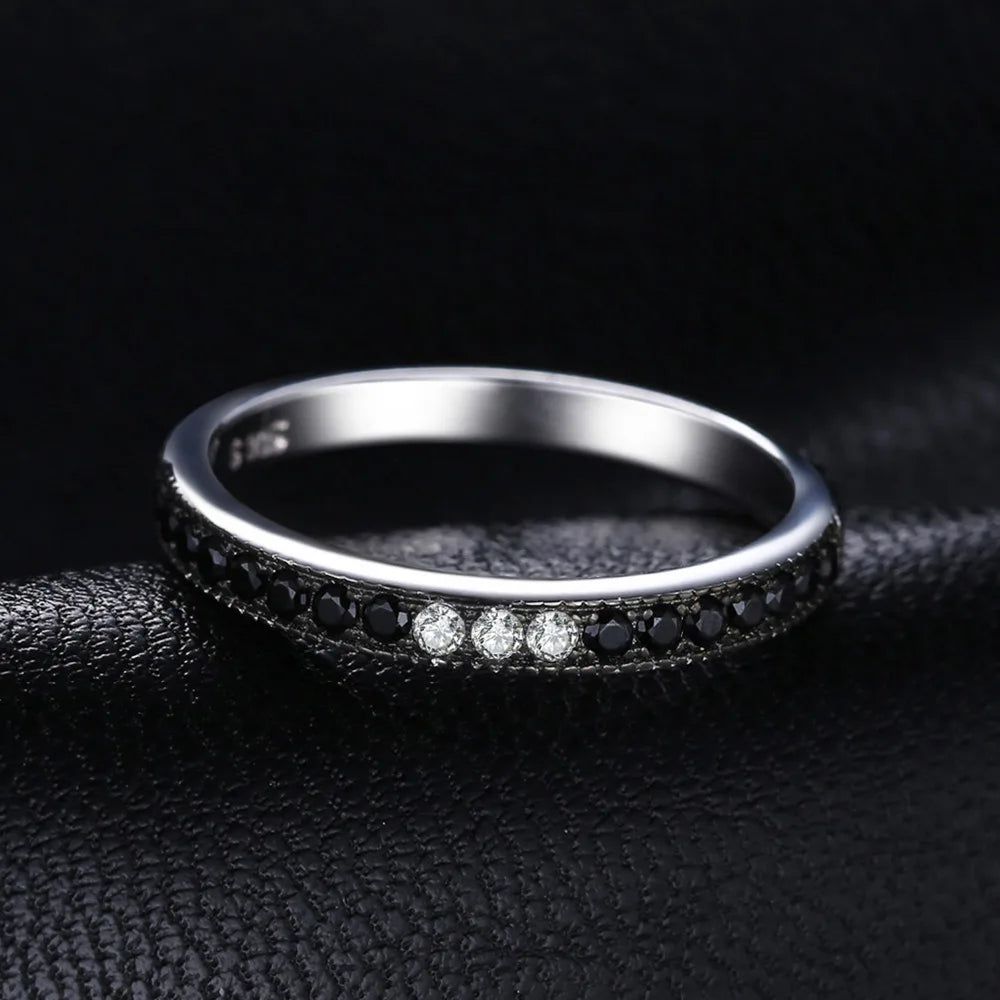 Elegant Black Spinel 925 Sterling Silver Stackable Band Ring