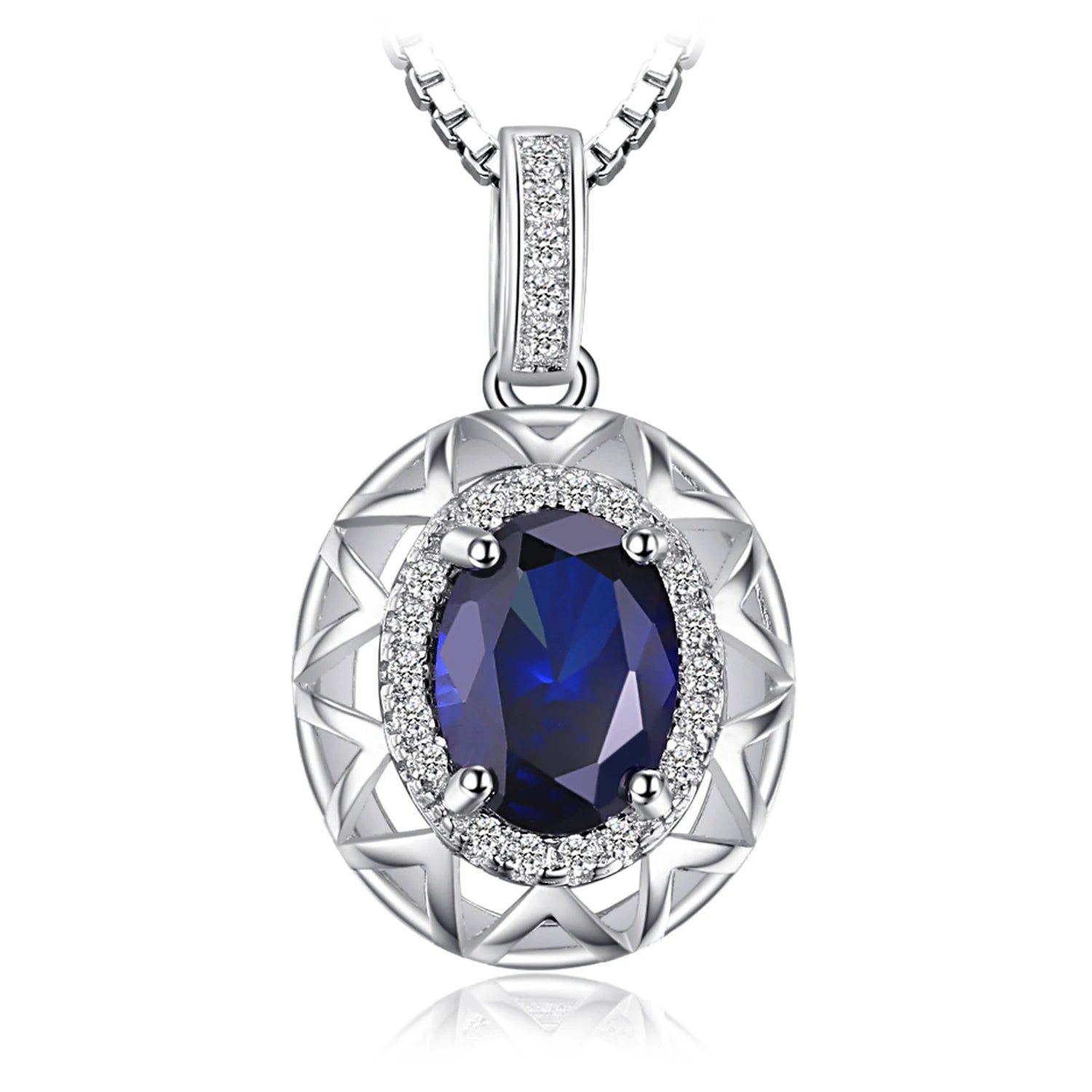 Oval Cut Blue Sapphire Pendant in 925 Sterling Silver - Hollow Gemstone Design (Pendant Only)