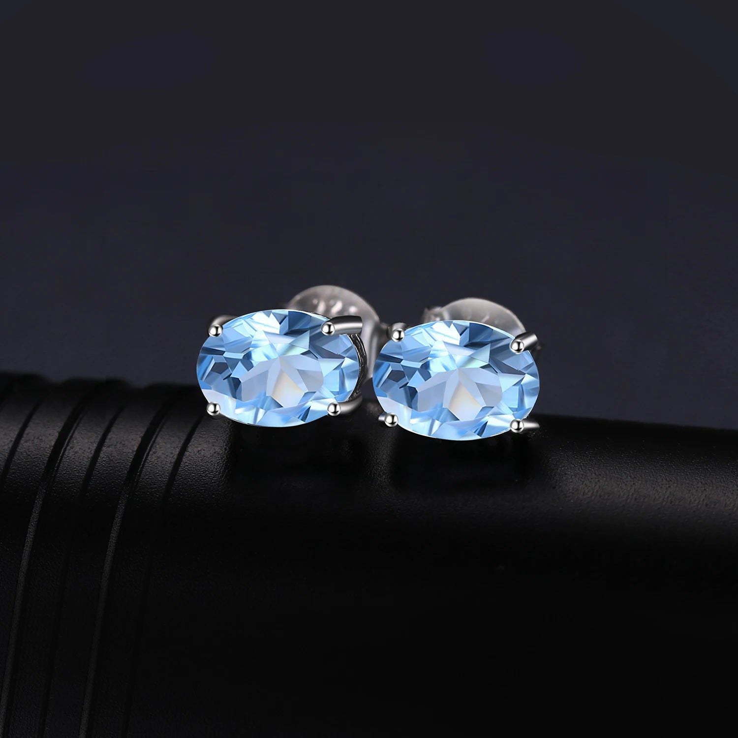 Elegant Oval Blue Topaz Stud Earrings in 925 Sterling Silver