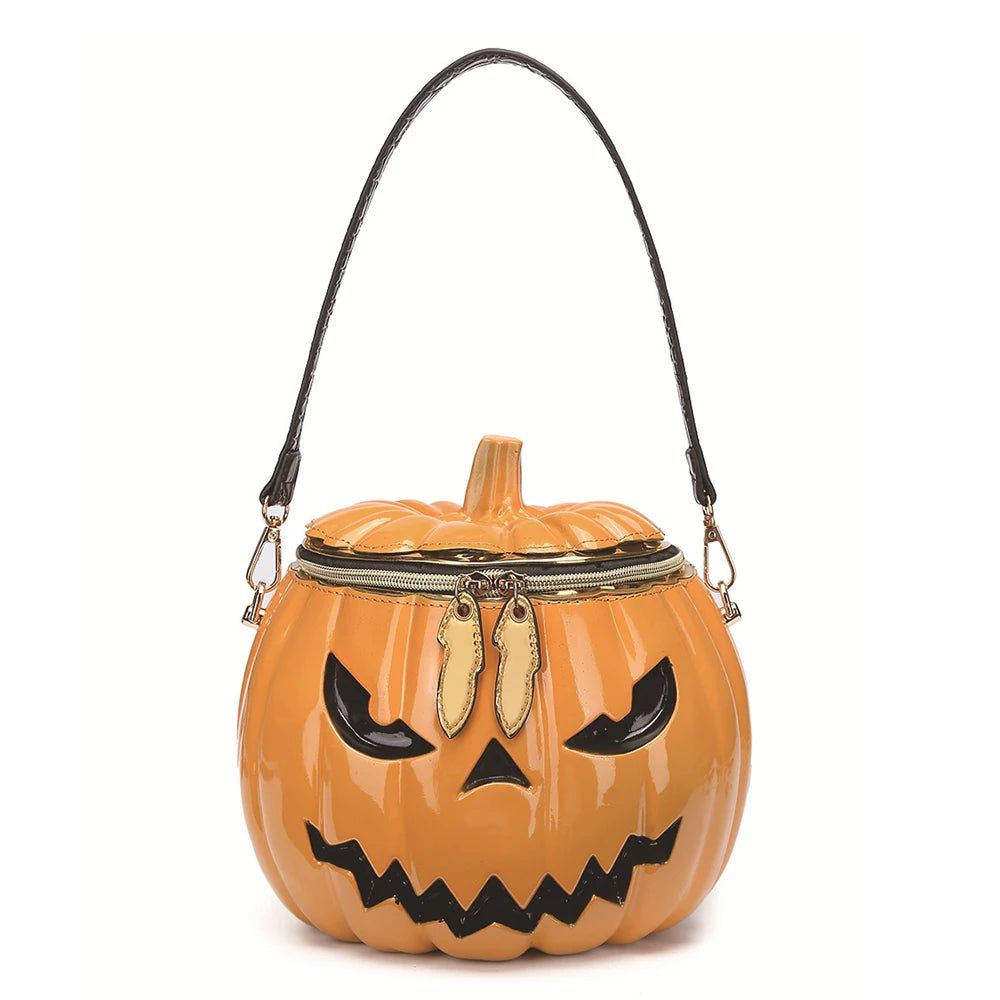 Halloween Pumpkin Crossbody Purse with Skeleton Head Design - Trendy Shoulder Bag for Women