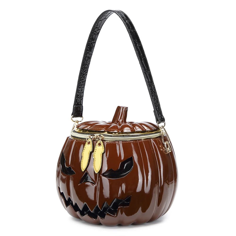 Halloween Pumpkin Crossbody Purse with Skeleton Head Design - Trendy Shoulder Bag for Women