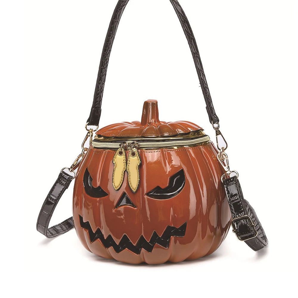 Halloween Pumpkin Crossbody Purse with Skeleton Head Design - Trendy Shoulder Bag for Women