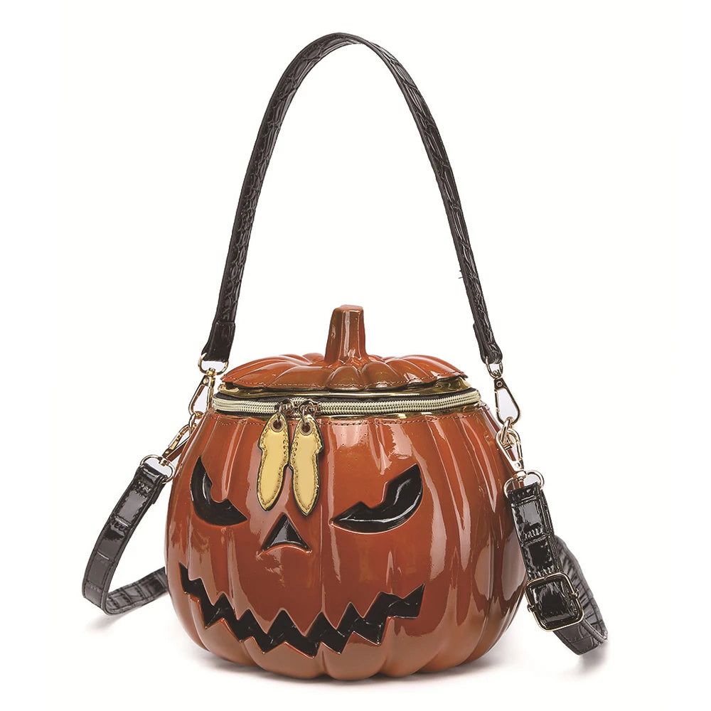 Halloween Pumpkin Crossbody Purse with Skeleton Head Design - Trendy Shoulder Bag for Women