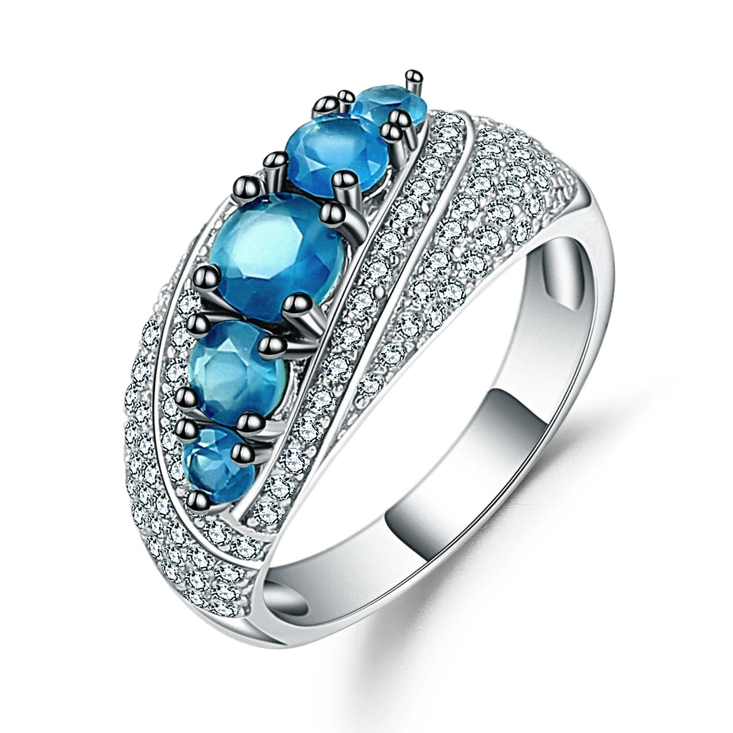 Halo 1.56Ct London Blue Topaz Ring 925 Silver