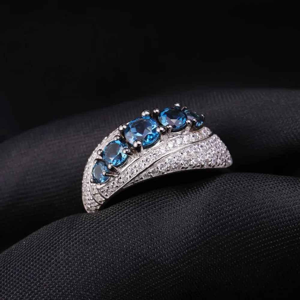 Halo 1.56Ct London Blue Topaz Ring 925 Silver