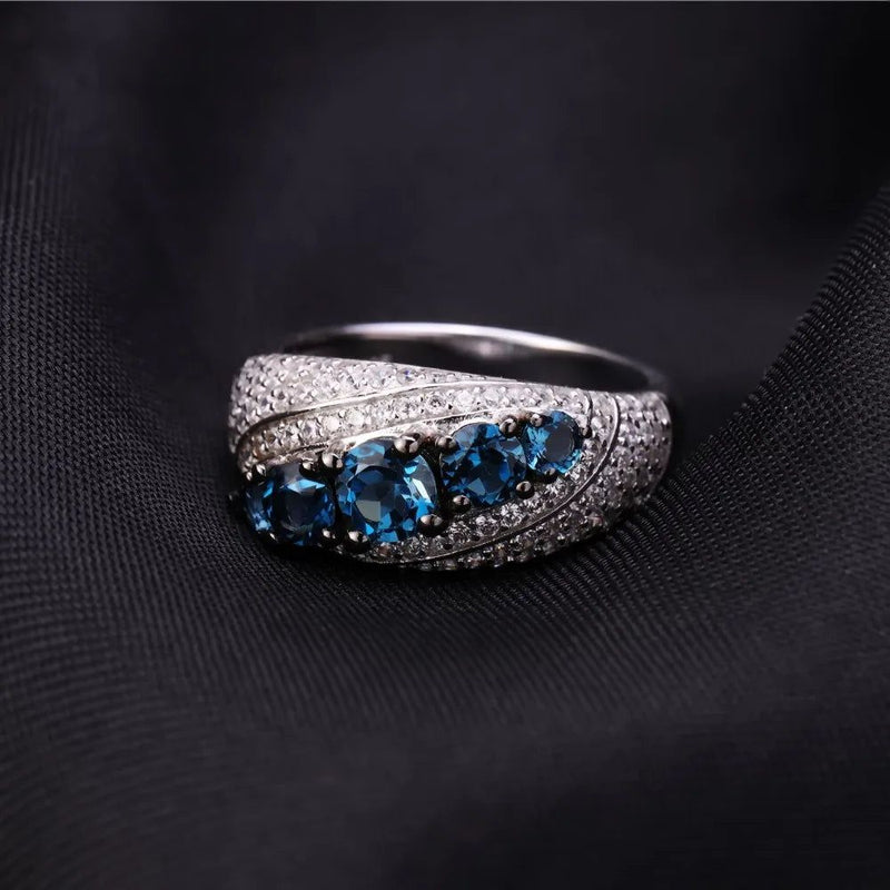 Halo 1.56Ct London Blue Topaz Ring 925 Silver