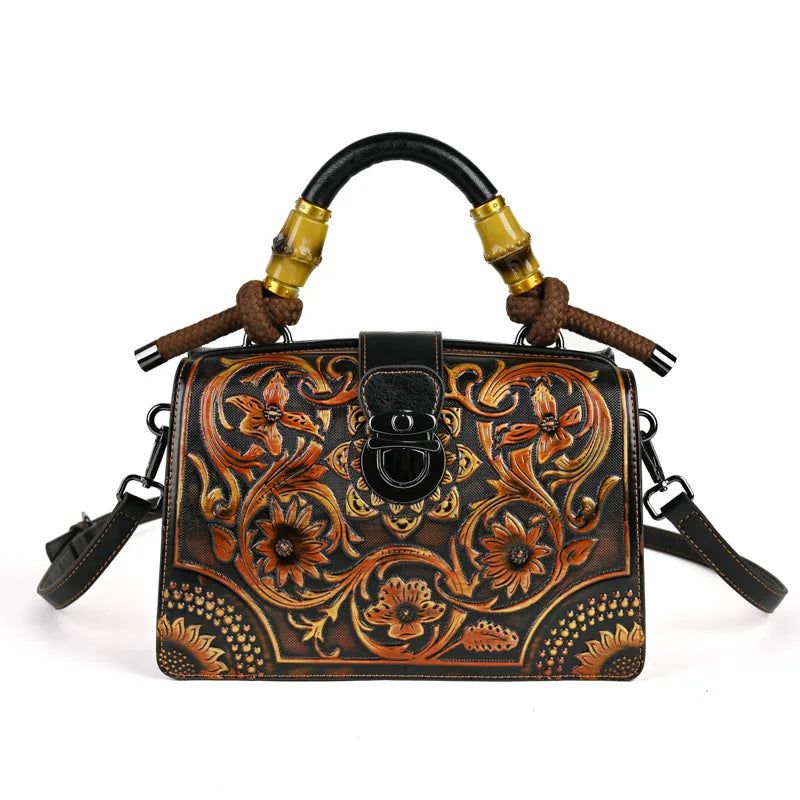 Handcrafted Vintage Leather Carved Bag - Stylish Women's Shoulder & Crossbody Handbag