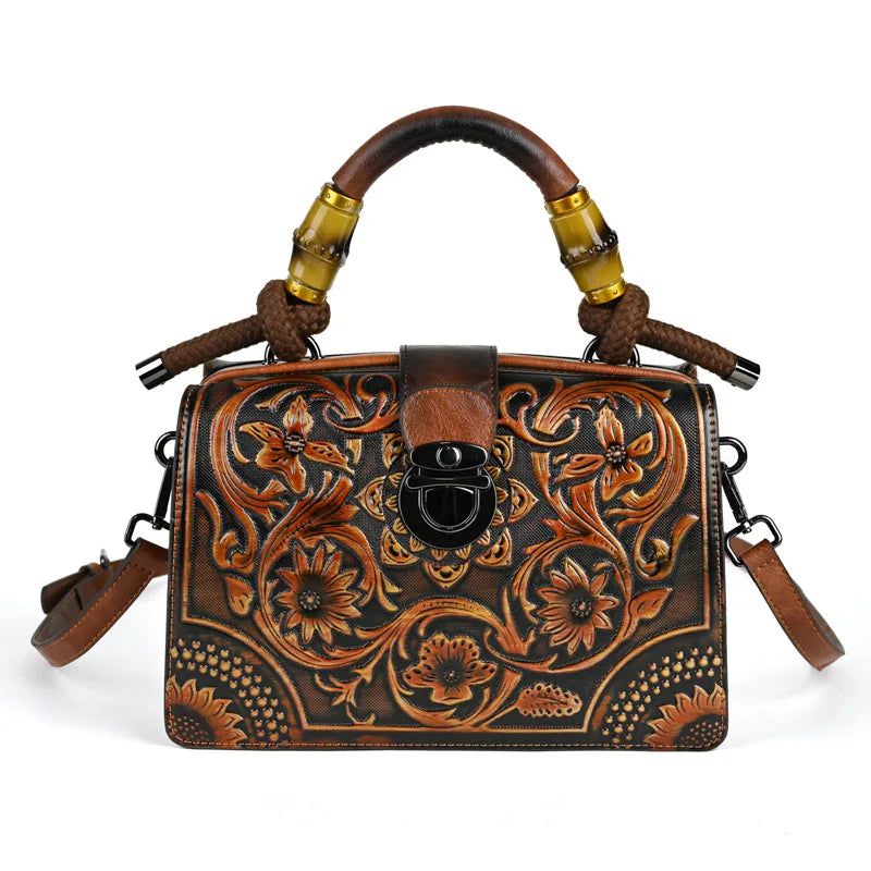 Handcrafted Vintage Leather Carved Bag - Stylish Women's Shoulder & Crossbody Handbag