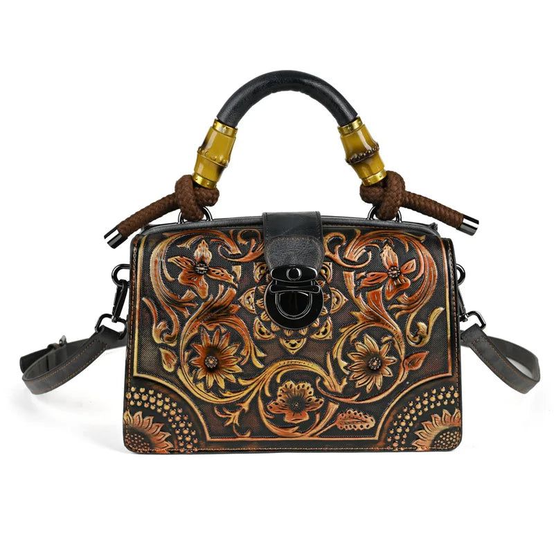 Handcrafted Vintage Leather Carved Bag - Stylish Women's Shoulder & Crossbody Handbag