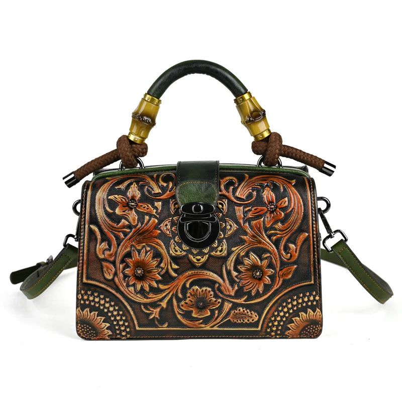 Handcrafted Vintage Leather Carved Bag - Stylish Women's Shoulder & Crossbody Handbag