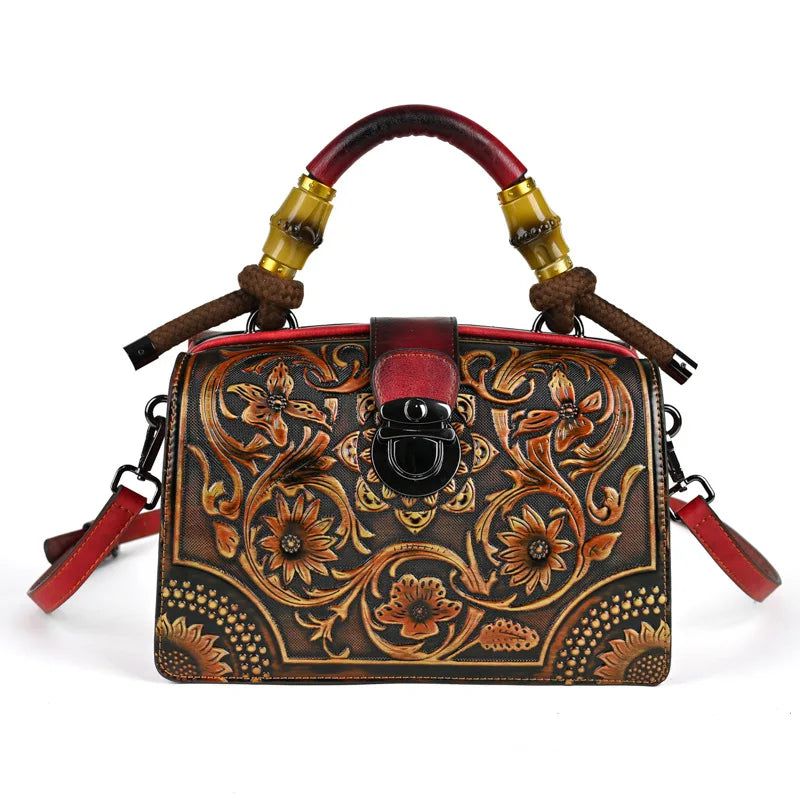 Handcrafted Vintage Leather Carved Bag - Stylish Women's Shoulder & Crossbody Handbag