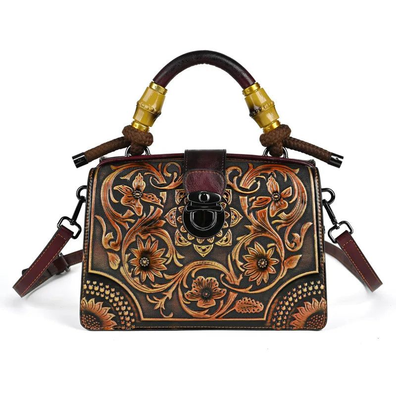 Handcrafted Vintage Leather Carved Bag - Stylish Women's Shoulder & Crossbody Handbag