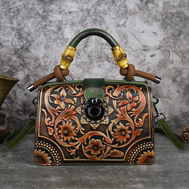 Handcrafted Vintage Leather Carved Bag - Stylish Women's Shoulder & Crossbody Handbag