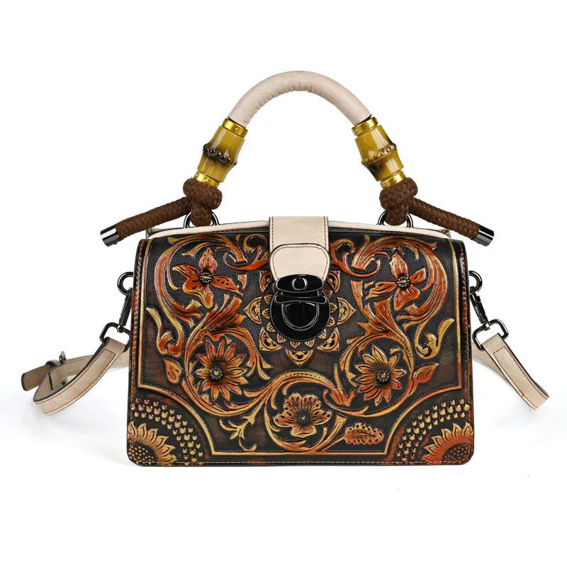 Handcrafted Vintage Leather Carved Bag - Stylish Women's Shoulder & Crossbody Handbag