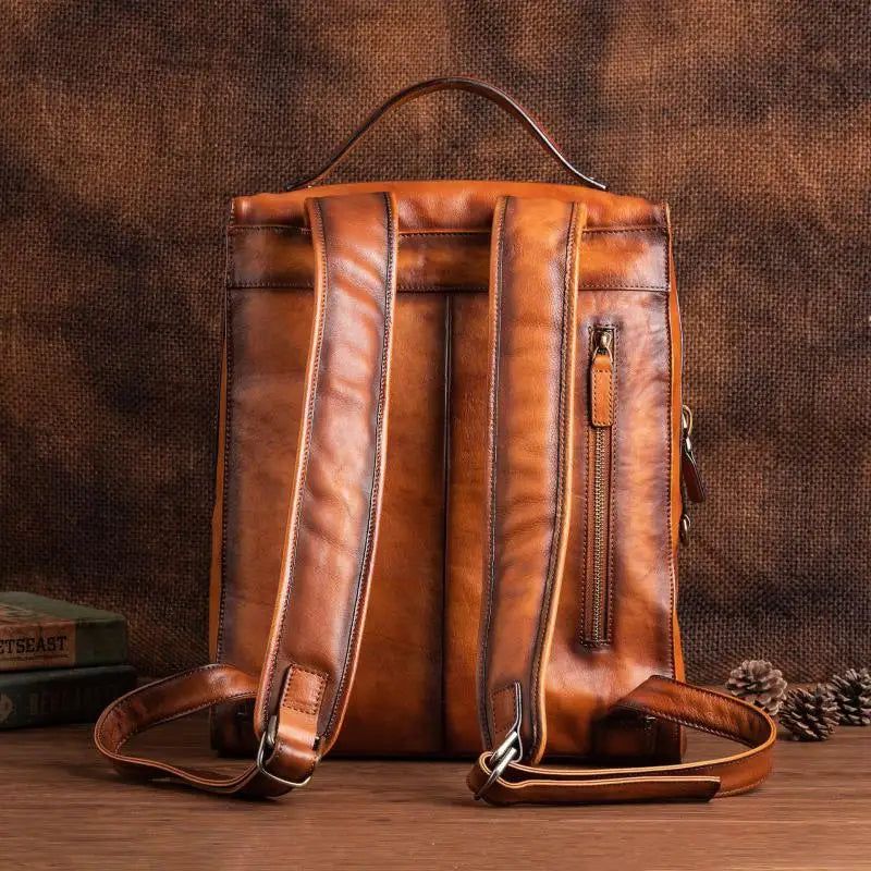 Handcrafted Vintage Leather Men's Backpack - Large Capacity Soft Cowhide Travel Bag