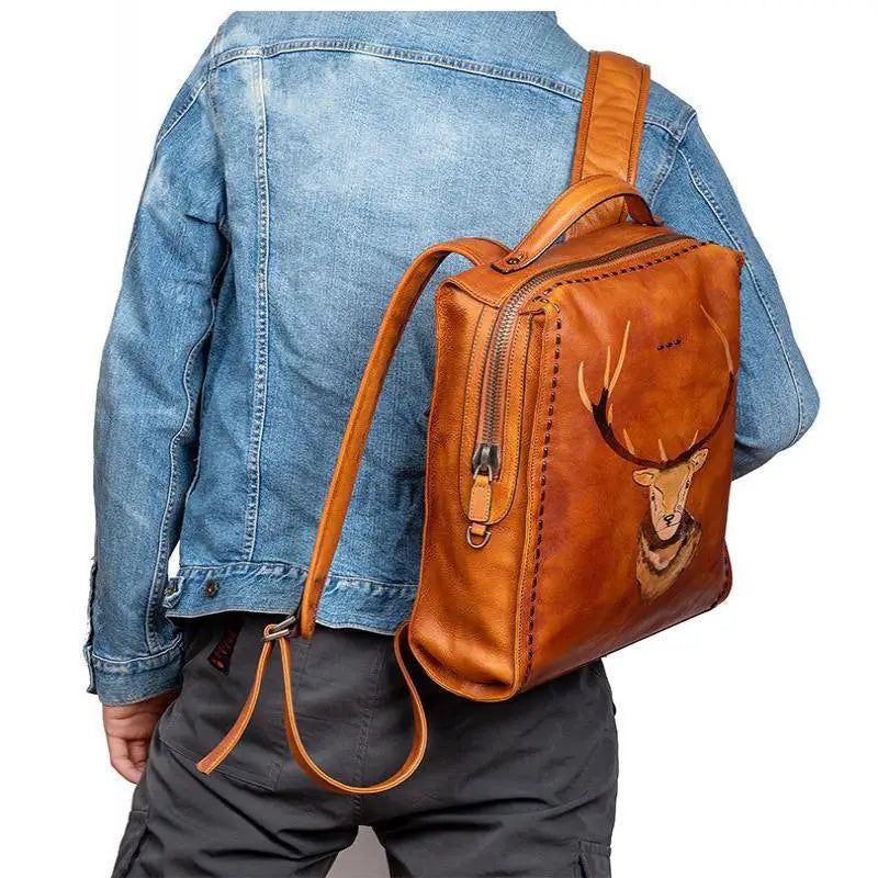 Handcrafted Vintage Leather Men's Backpack - Large Capacity Soft Cowhide Travel Bag