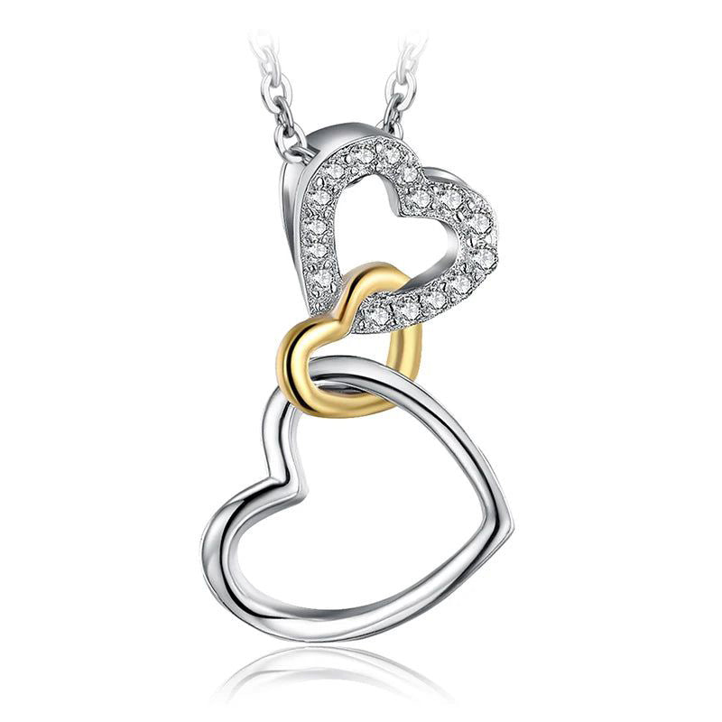 Heart-Shaped Love Knot Pendant in 925 Sterling Silver with Gold Cubic Zirconia - Pendant Only