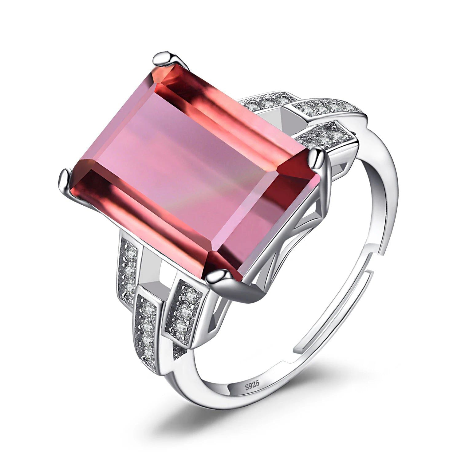 Glamorous 6ct Emerald Cut Adjustable Cocktail Ring in Simulated Color Change Diaspore - Crafted from 925 Sterling Silver