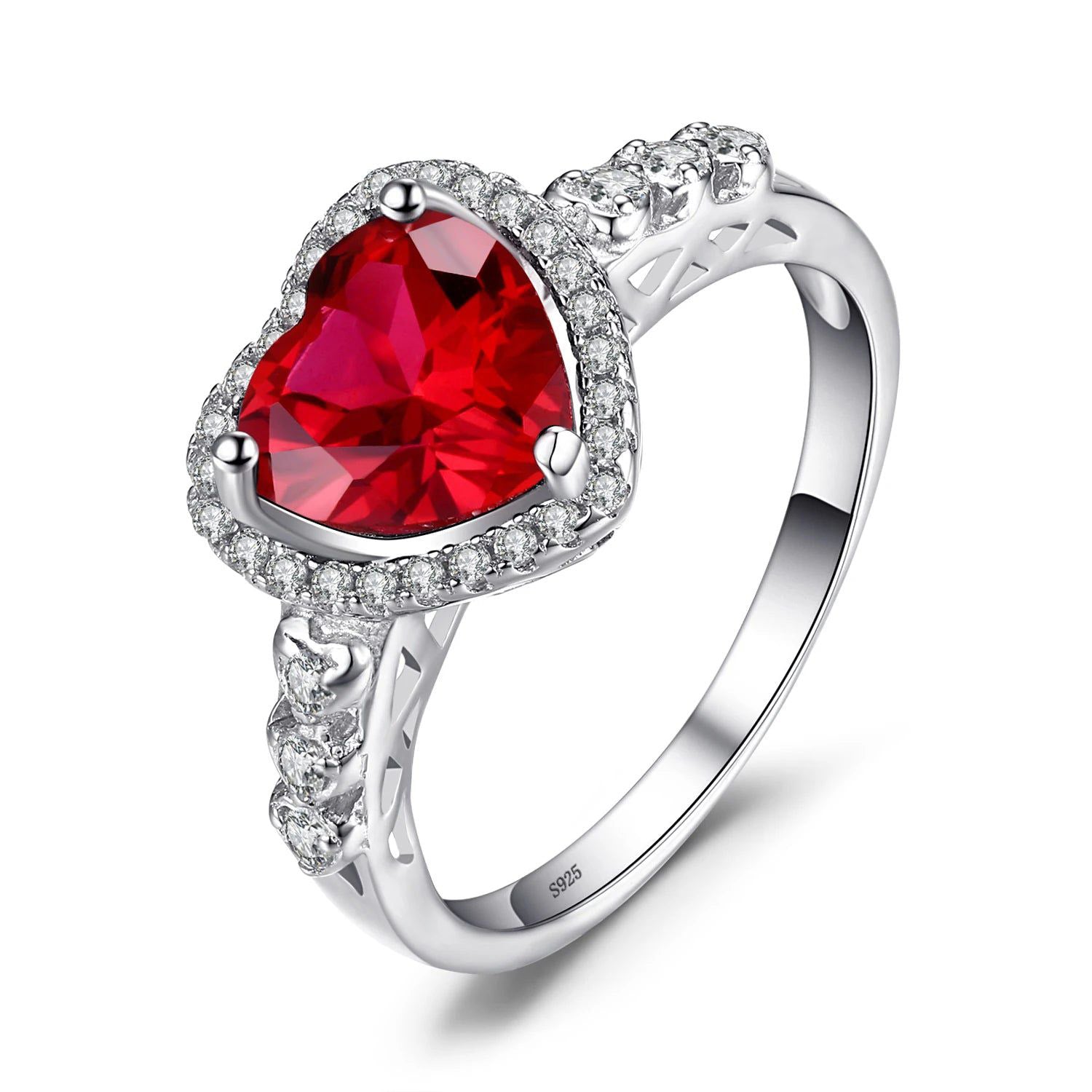 Heart-Shaped 2.5ct Lab-Created Ruby Ring in 925 Sterling Silver Gemstone Jewelry