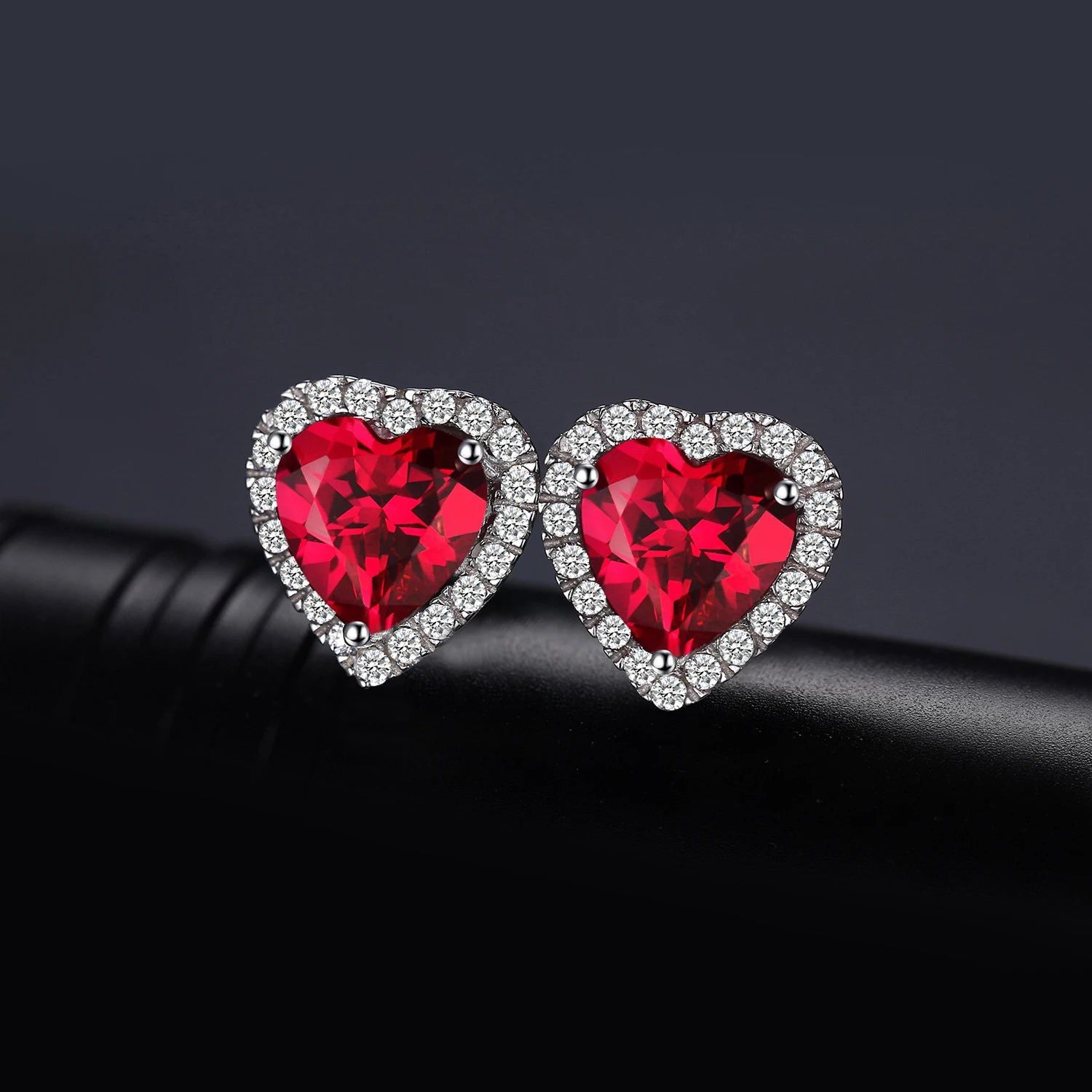 Heart-Shaped Created Ruby Stud Earrings in 925 Sterling Silver