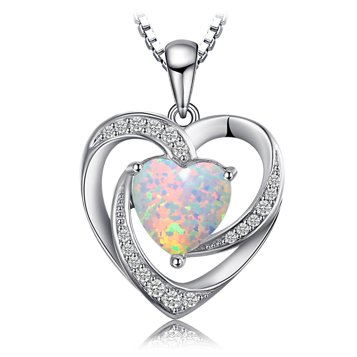 Heart-Shaped 2.4ct Created Opal Pendant in 925 Sterling Silver - Pendant Only