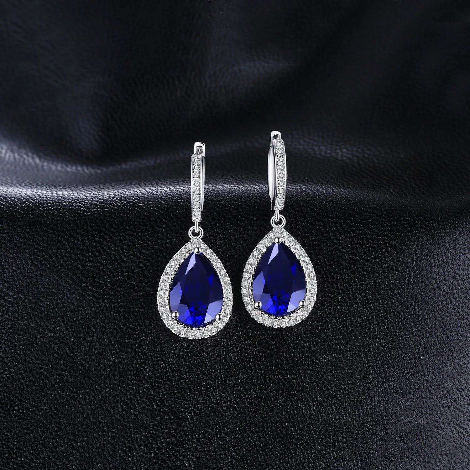 Sparkling 12ct Lab-Created Blue Sapphire Dangle Earrings in 925 Sterling Silver