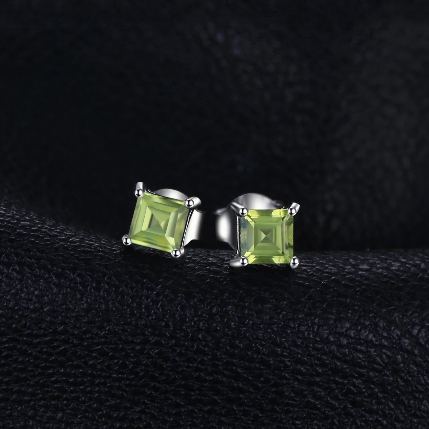 Elegant Square Green Peridot Sterling Silver Stud Earrings