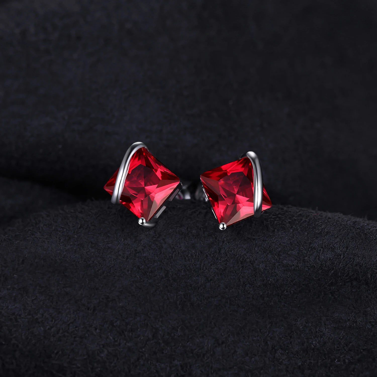 Square Ruby Gemstone Sterling Silver Stud Earrings in Vibrant Red