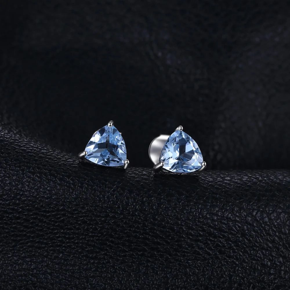 Triangle 1.8ct Genuine Sky Blue Topaz Sterling Silver Stud Earrings - Sophisticated Fine Jewelry