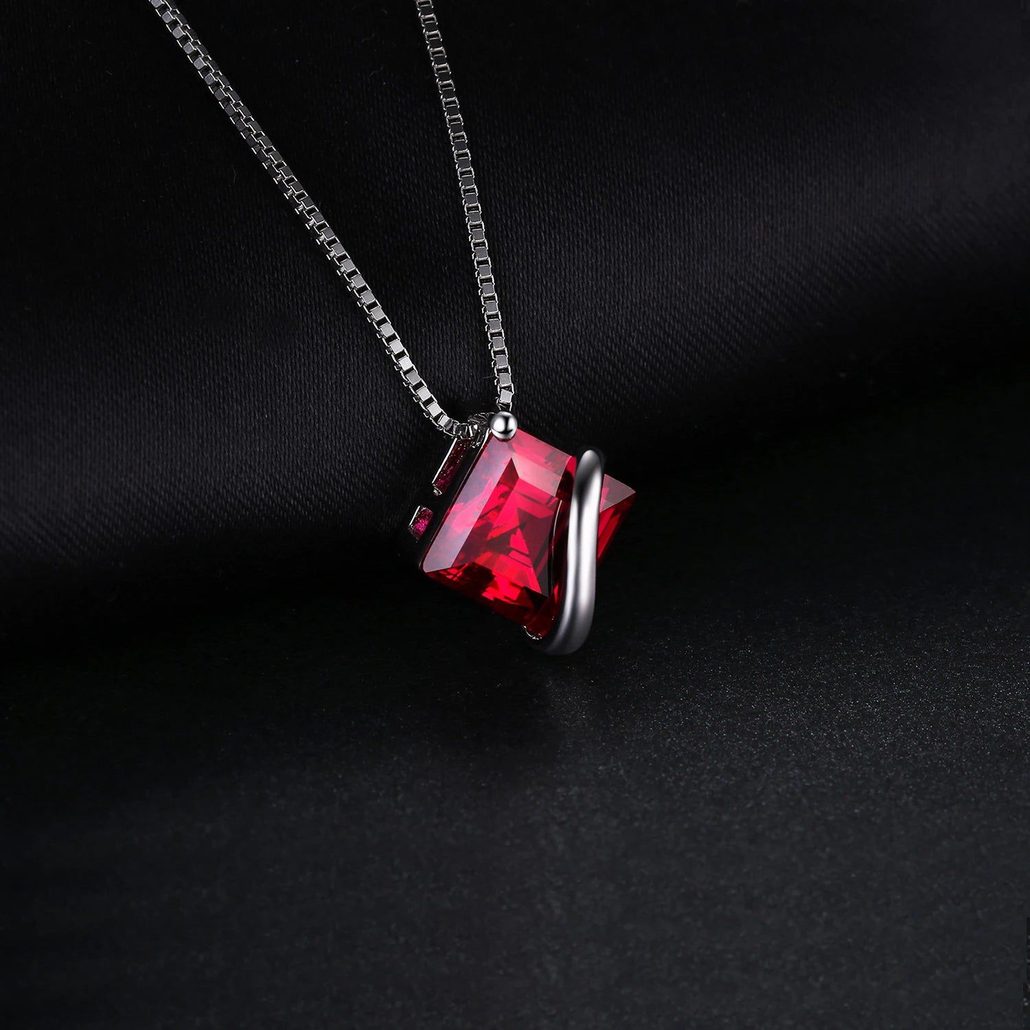 Square Created Red Ruby Pendant in 925 Sterling Silver - Statement Choker Without Chain