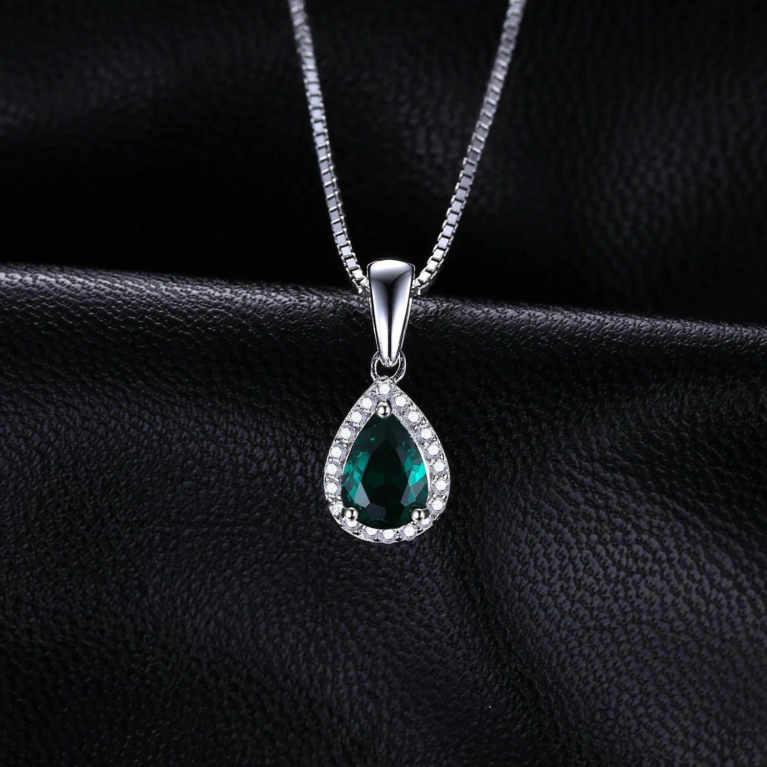 Elegant Pear-Shaped Simulated Nano Emerald Pendant in 925 Sterling Silver - Pendant Only