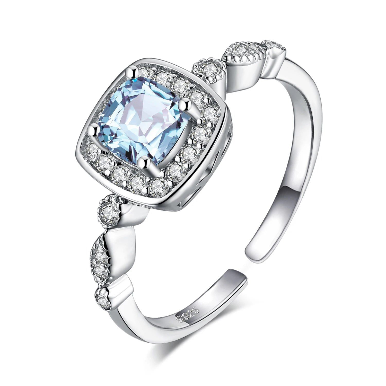 Adjustable Genuine Blue Topaz Halo Ring in 925 Sterling Silver - Sophisticated Promise Jewelry