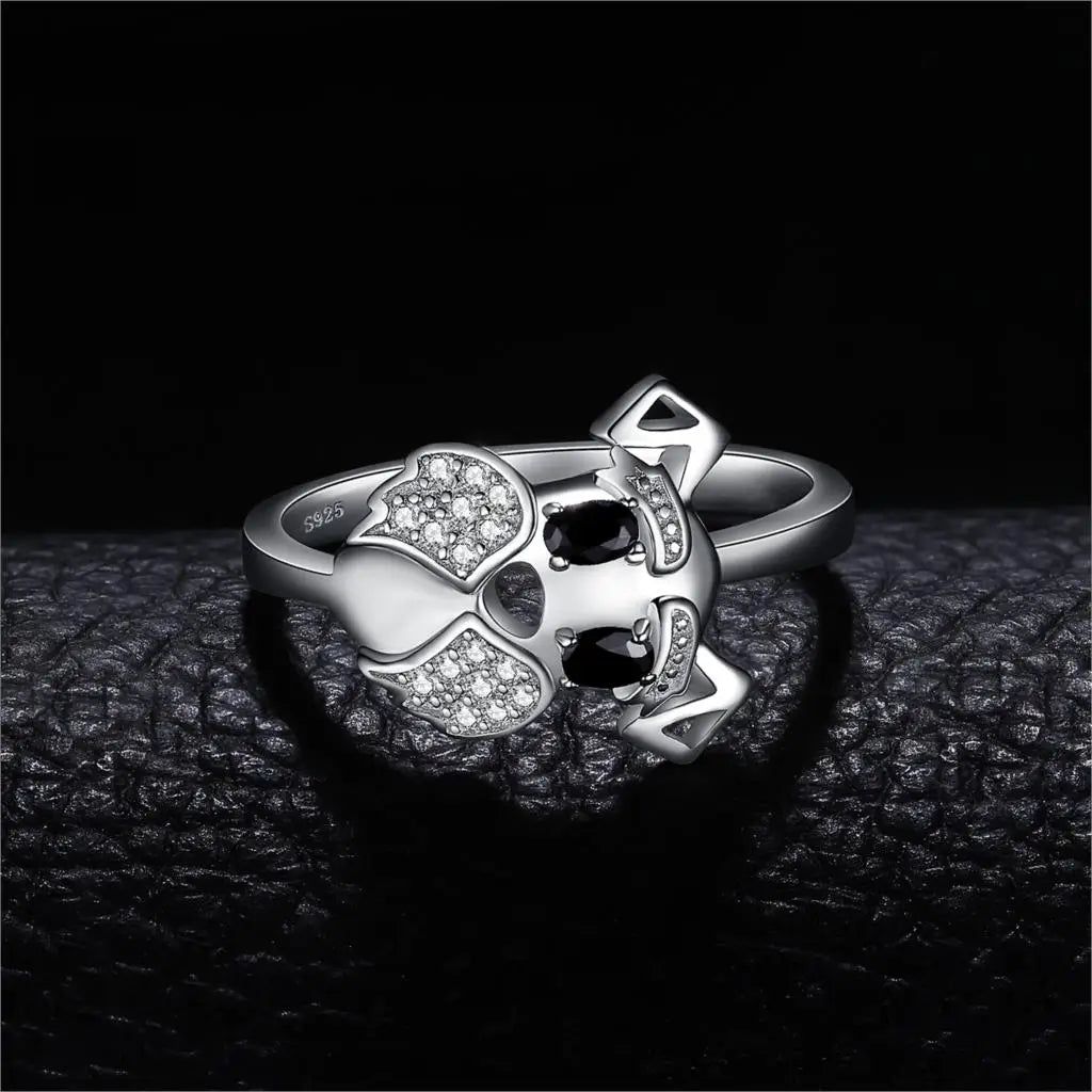 Schnauzer-Inspired Black Spinel 925 Sterling Silver Ring for Dog Lovers