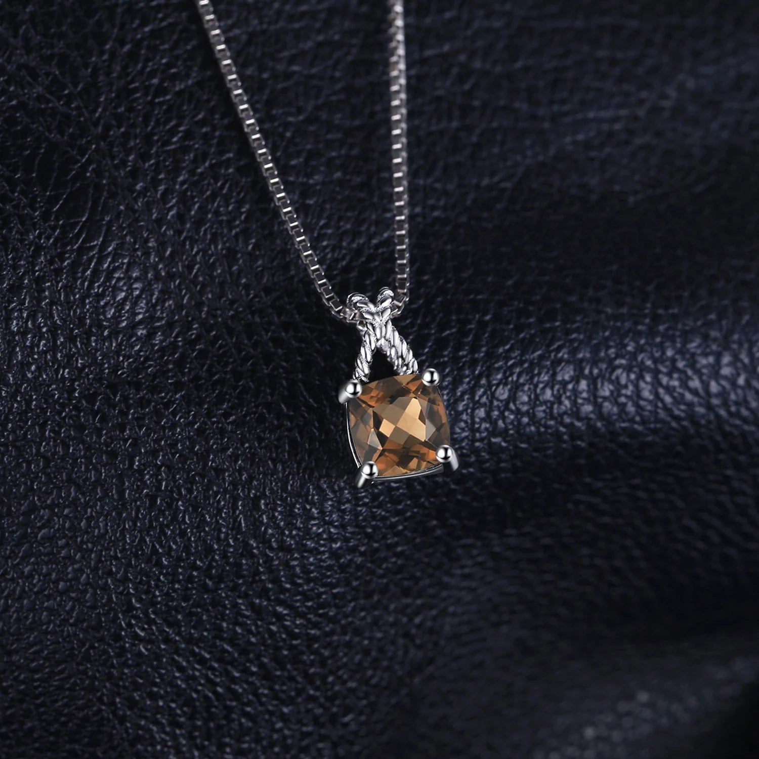 Elegant Square Smoky Quartz Pendant in 925 Sterling Silver - Gold and Rose Gold Plated, Pendant Only