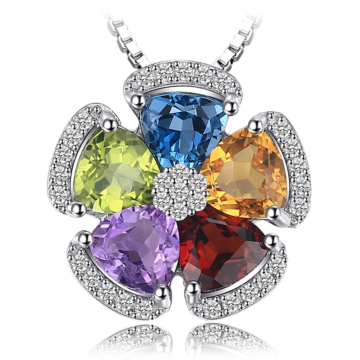 Vibrant Multi-Gemstone Flower Pendant in 925 Sterling Silver - 2.6ct Genuine Topaz, Amethyst, Citrine, Garnet, and Peridot