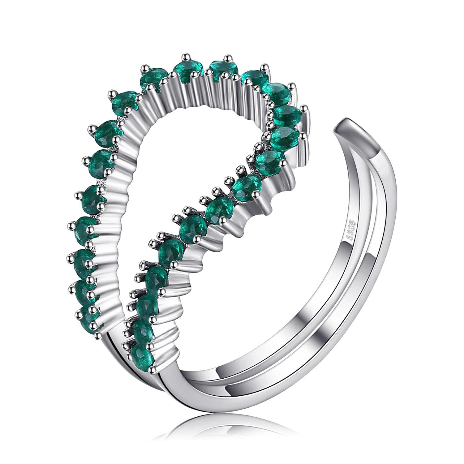 Sophisticated Adjustable Simulated Nano Emerald Ring in 925 Sterling Silver - Statement Green Gemstone Jewelry