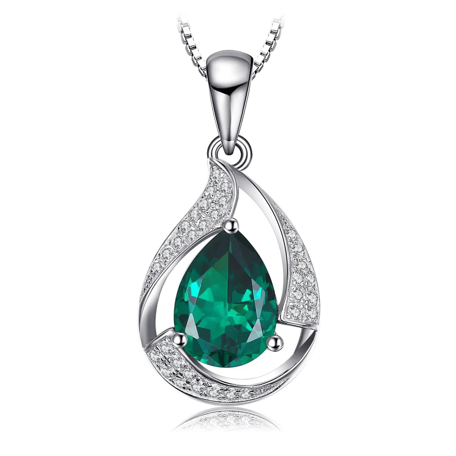 Fashionable 3ct Green Nano Emerald Pendant in 925 Sterling Silver - Pear Gemstone Choker (Pendant Only)