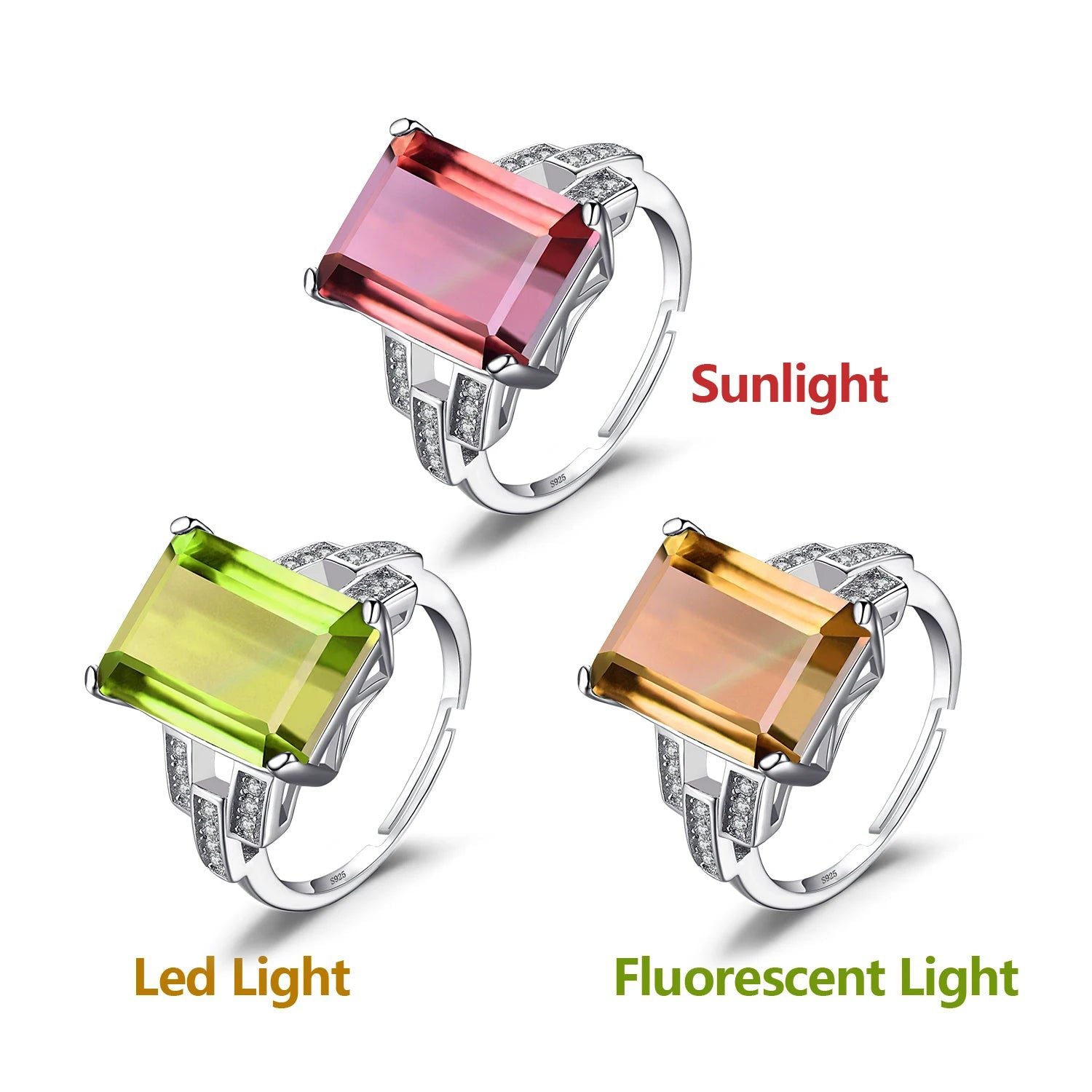 Glamorous 6ct Emerald Cut Adjustable Cocktail Ring in Simulated Color Change Diaspore - Crafted from 925 Sterling Silver